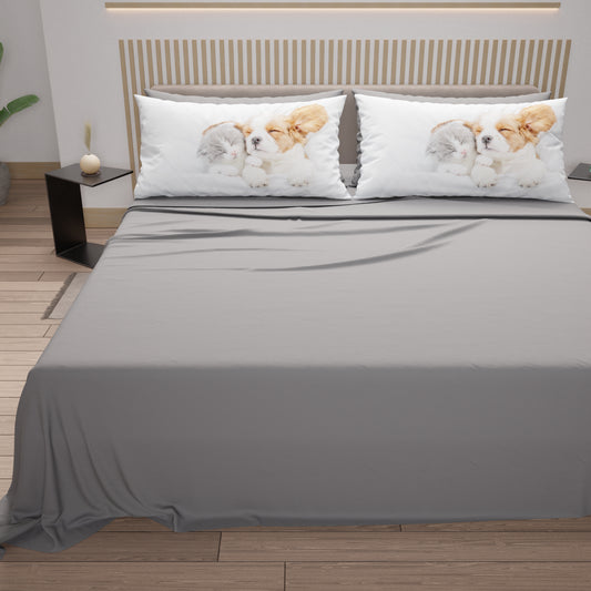 Draps Animaux en Coton, Parure de Lit avec Taies d'Oreiller en Impression Digitale Amis 07