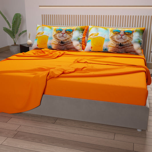 Lenzuola Animali in Cotone, Completo Letto con Federe in Stampa Digitale Cats 04