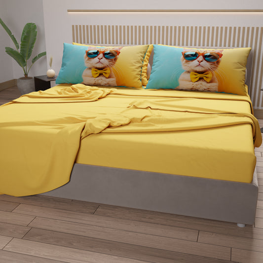 Lenzuola Animali in Cotone, Completo Letto con Federe in Stampa Digitale Cats 06
