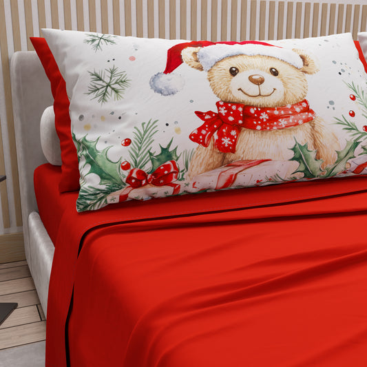 Draps de Noël en Coton, Parure de Lit avec Taies d'Oreiller en Impression Numérique 25 Xmas 16
