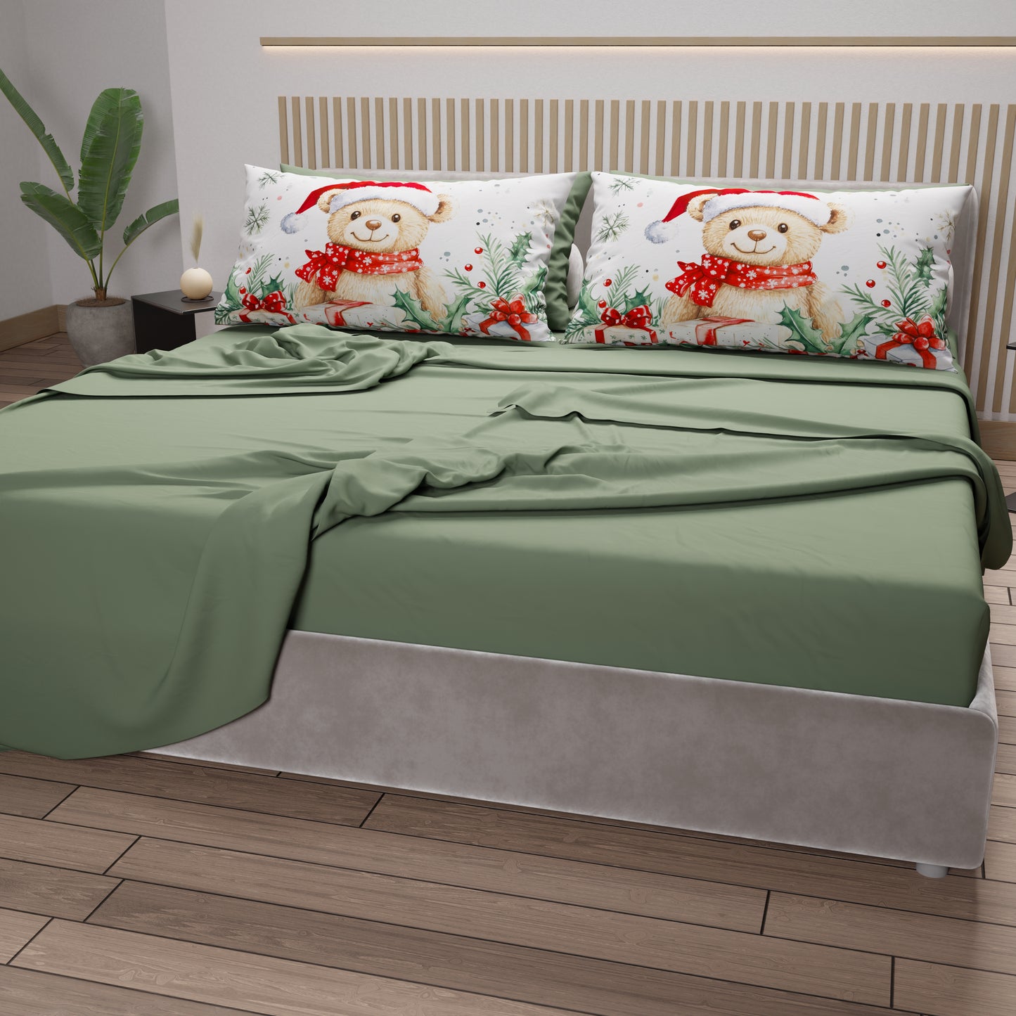 Lenzuola Natalizie in Cotone, Completo Letto con Federe in Stampa Digitale 25 Xmas 16