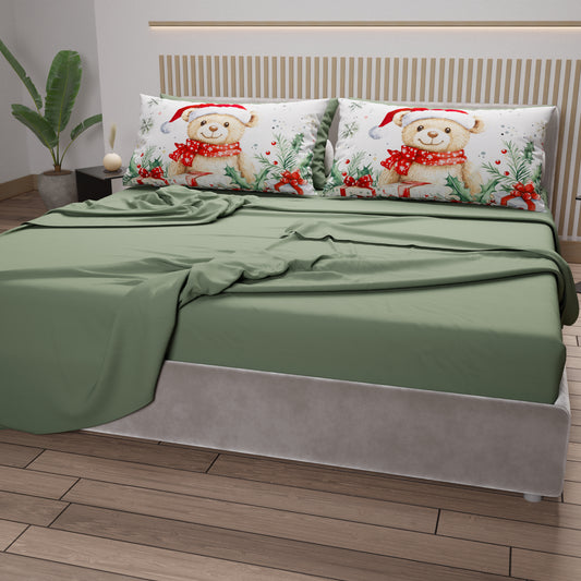Draps de Noël en Coton, Parure de Lit avec Taies d'Oreiller en Impression Numérique 25 Xmas 16