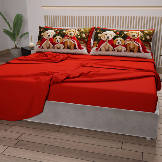 Draps de Noël en Coton, Parure de Lit avec Taies d'Oreiller en Impression Numérique 25 Xmas 18