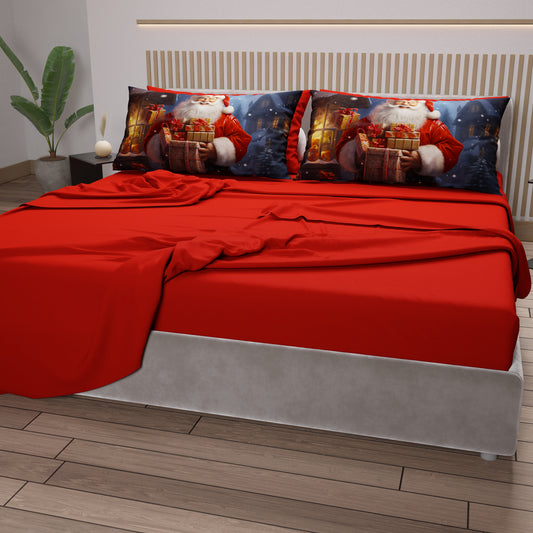 Draps de Noël en Coton, Parure de Lit avec Taies d'Oreiller en Impression Numérique 25 Xmas 2