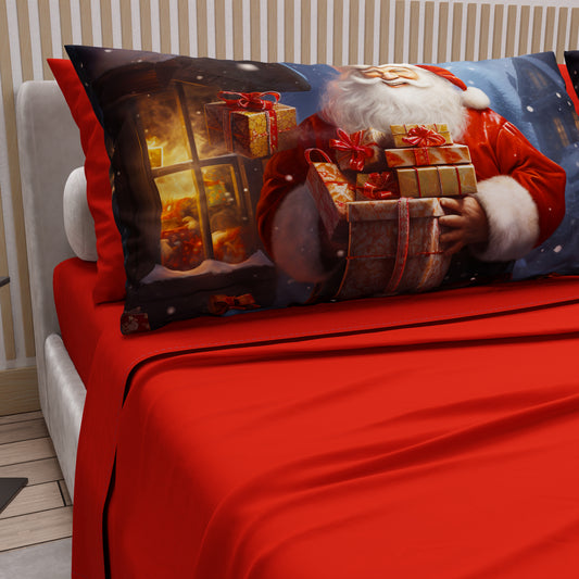 Draps de Noël en Coton, Parure de Lit avec Taies d'Oreiller en Impression Numérique 25 Xmas 2