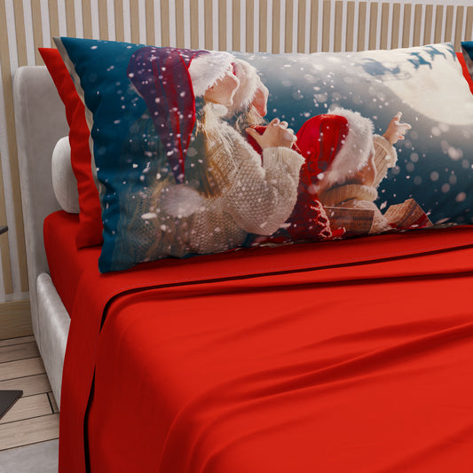 Draps de Noël en Coton, Parure de Lit avec Taies d'Oreiller en Impression Numérique 25 Xmas 20