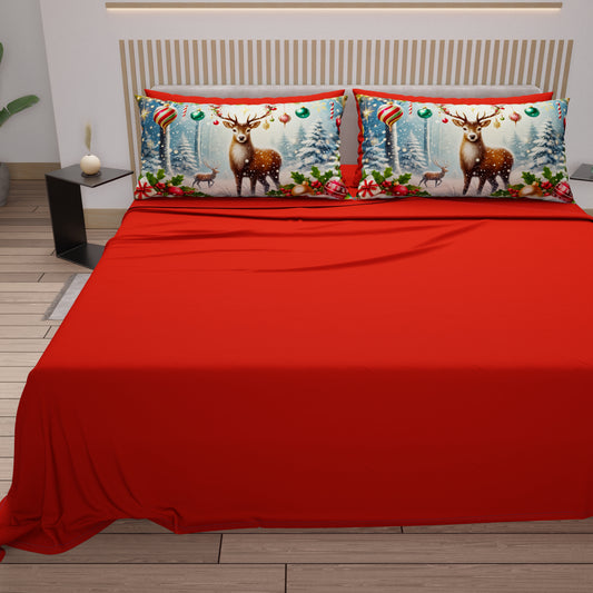 Draps de Noël en Coton, Parure de Lit avec Taies d'Oreiller en Impression Numérique 25 Xmas 4