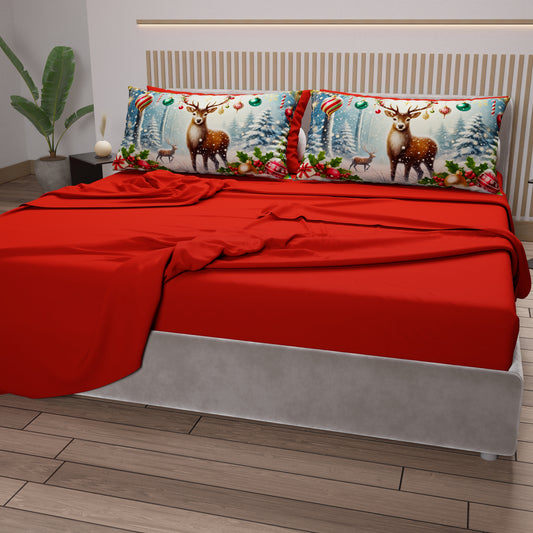 Draps de Noël en Coton, Parure de Lit avec Taies d'Oreiller en Impression Numérique 25 Xmas 4