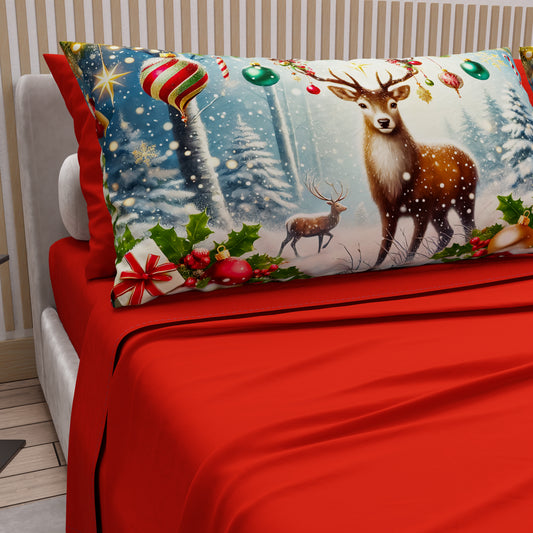 Draps de Noël en Coton, Parure de Lit avec Taies d'Oreiller en Impression Numérique 25 Xmas 4