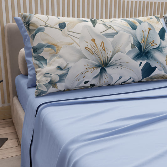 Draps en Coton, Parure de Lit avec Taies d'Oreiller en Impression Digitale Florale F31