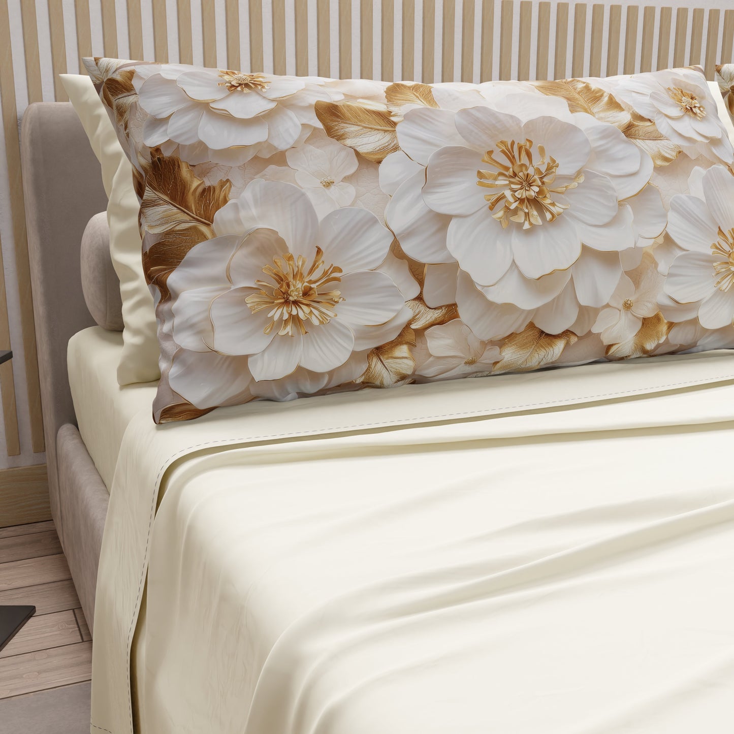 Courtepointe Unie en Velours Crème + Draps assortis et Taie d'oreiller Digitale