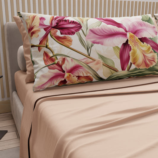 Draps en Coton, Parure de Lit avec Taies d'Oreiller en Impression Digitale Florale F36