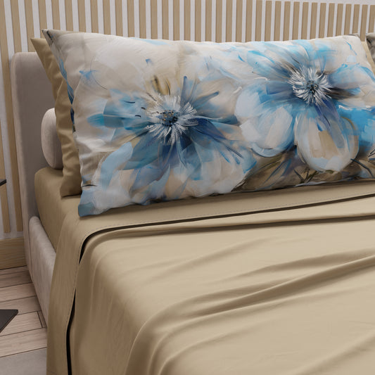 Draps en Coton, Parure de Lit avec Taies d'Oreiller en Impression Digitale Florale F39