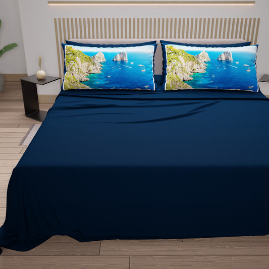 Lenzuola in Cotone, Completo Letto con Federe in Stampa Digitale, Capri