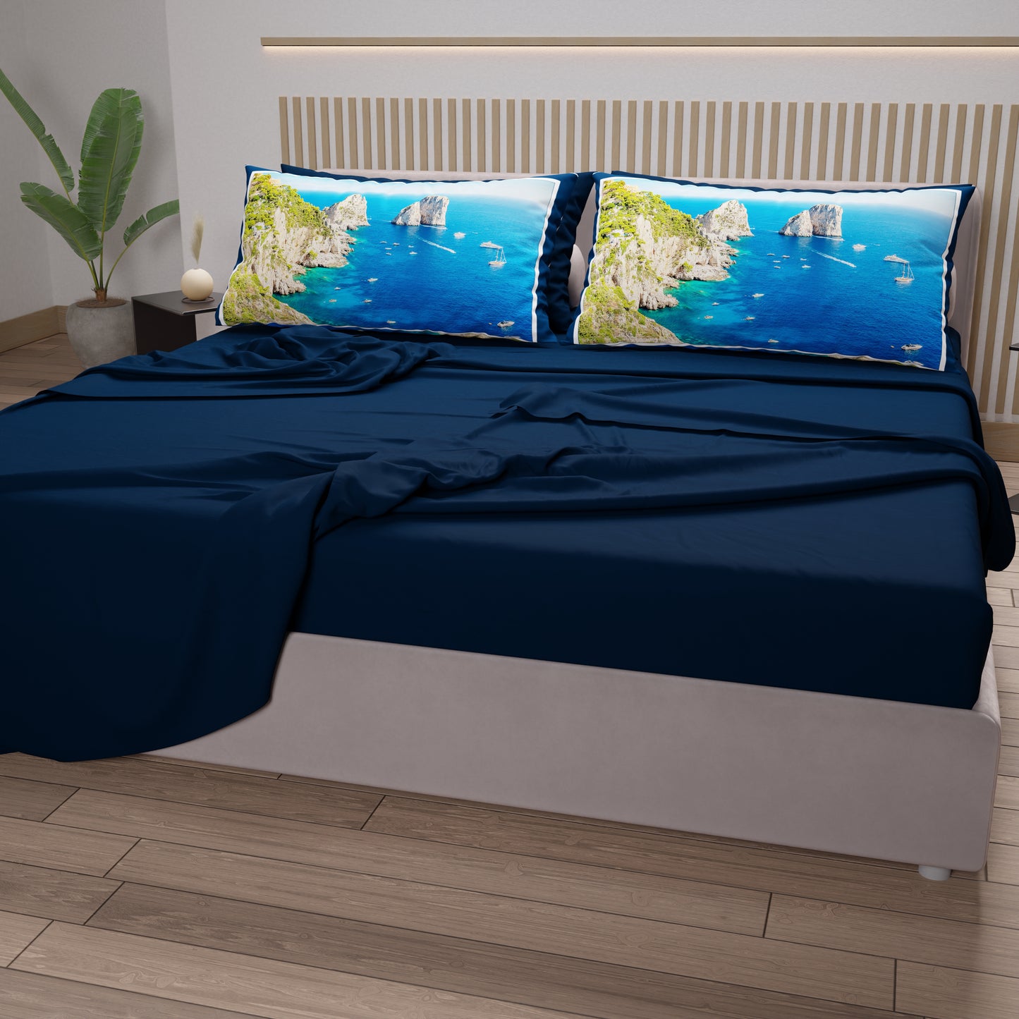 Lenzuola in Cotone, Completo Letto con Federe in Stampa Digitale, Capri