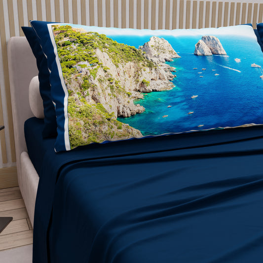 Lenzuola in Cotone, Completo Letto con Federe in Stampa Digitale, Capri
