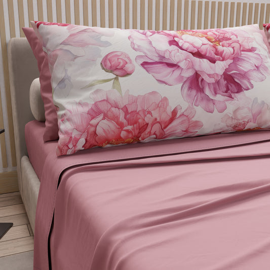 Draps en Coton, Parure de Lit avec Taies d'Oreiller en Impression Digitale Florale F41