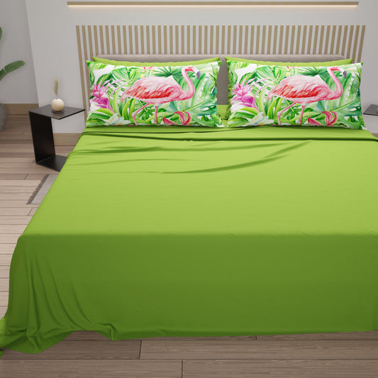 Lenzuola in Cotone, Completo Letto con Federe in Stampa Digitale Flamingo
