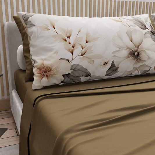 Draps en Coton, Parure de Lit avec Taies d'Oreiller en Impression Digitale Florale F5