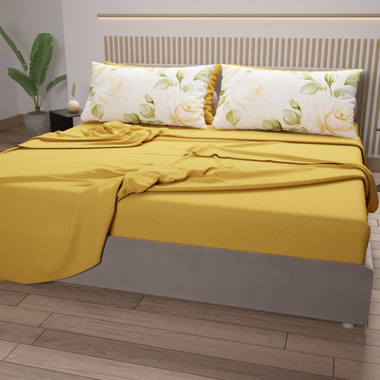 Lenzuola in Cotone, Completo Letto con Federe in Stampa Digitale Wedding Flower