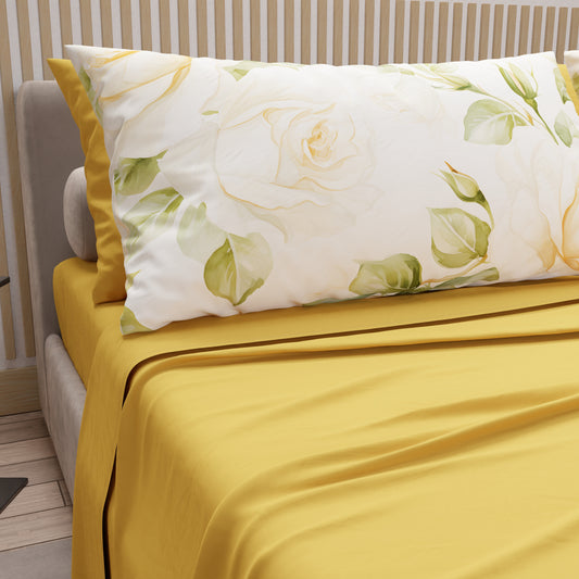 Lenzuola in Cotone, Completo Letto con Federe in Stampa Digitale Wedding Flower