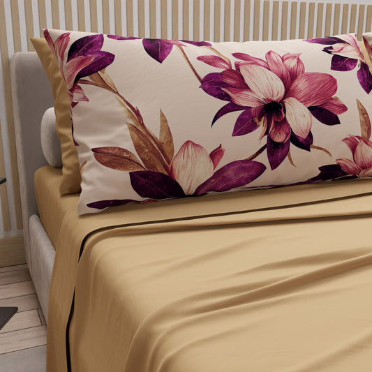 Draps en Coton, Parure de Lit avec Taies d'Oreiller en Impression Digitale Florale F7