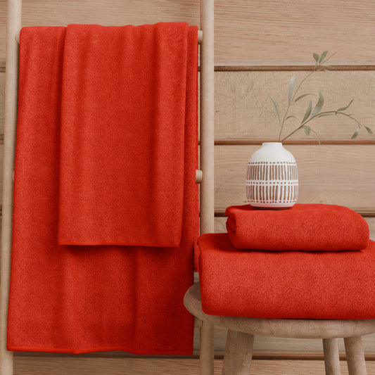 Asciugamani Bagno in Spugna Tinta Unita Rosso