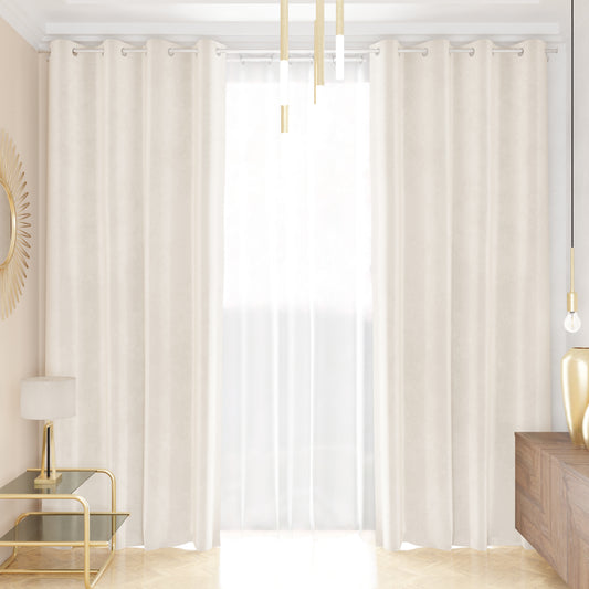 Rideau panneau en velours pour intérieur avec anneaux, 140x280 cm, Blanc Lait