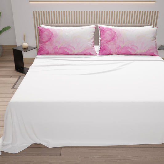 Draps en Coton, Parure de Lit avec Taies d'Oreiller en Impression Numérique Marble 12 Rose