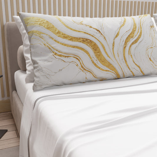 Draps en Coton, Parure de Lit avec Taies d'Oreiller en Impression Digitale Marbre Blanc