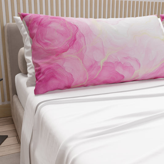 Draps en Coton, Parure de Lit avec Taies d'Oreiller en Impression Numérique Marble 12 Rose