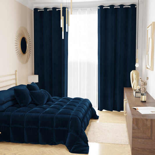 Tenda a Pannello in Velluto per Interni con Anelli, 140x280 cm, Blu