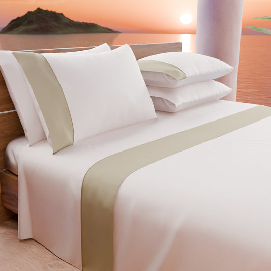 Draps unis en satin de coton avec queue de rat beige