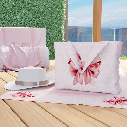 Women's Beach Bag, Beach Bag, Microfibre Beach Bag, Pink Bow