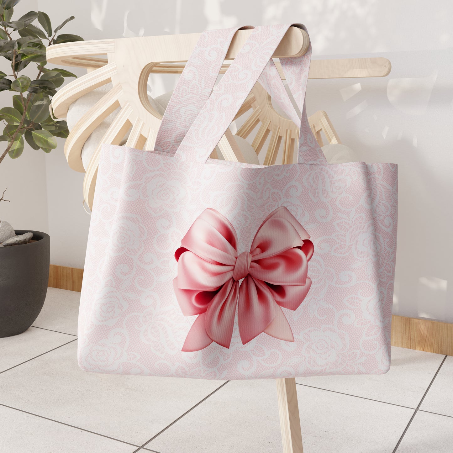 Women's Beach Bag, Beach Bag, Microfibre Beach Bag, Pink Bow