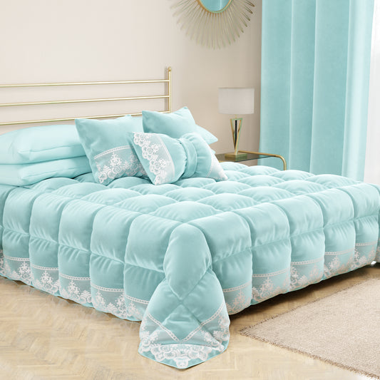 Coussin décoratif nœud en velours avec volant et dentelle rebrodée 40x50 cm, coussin de canapé ciel par Sissy