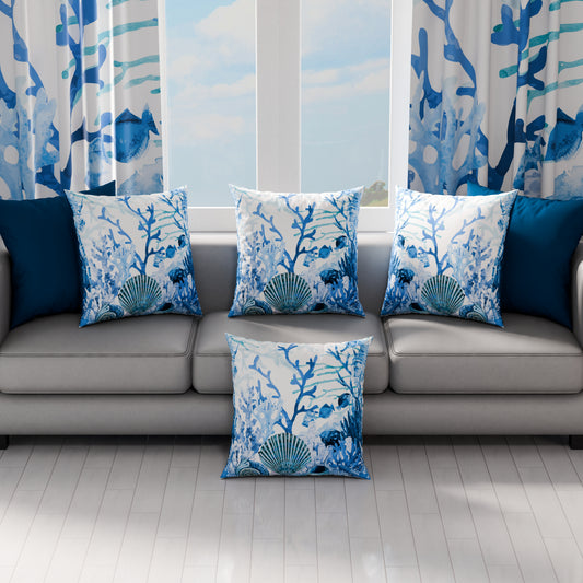 Coussins, Housses de Coussin pour Canapé, Coussins Décoratifs en Impression Digitale Corail Bleu