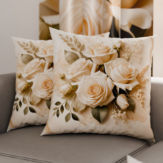 Coussins, Housses de coussin pour canapé, Coussins décoratifs en impression numérique florale Fleur Crème