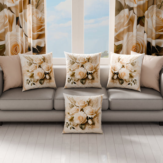 Coussins, Housses de coussin pour canapé, Coussins décoratifs en impression numérique florale Fleur Crème