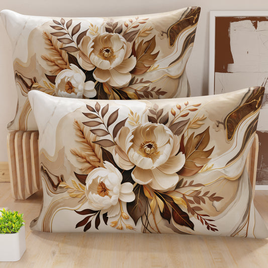 Taies d'oreiller en impression numérique, Fleur Taupe