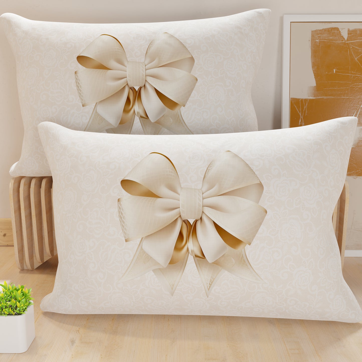 Federe, Federe Cuscini in Stampa Digitale, Fiocco Beige