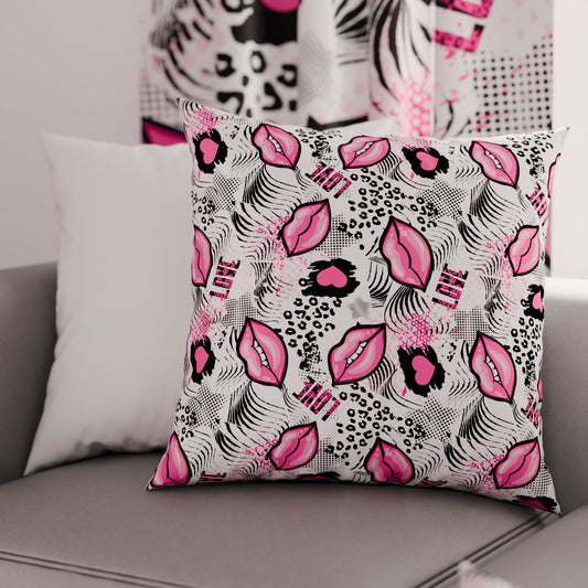 Coussins, Housses de coussin pour canapé, Coussins décoratifs en impression numérique Rouge à lèvres Blanc