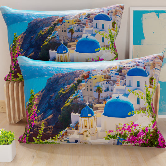 Taies d'oreiller, Taies d'oreiller en impression numérique, Santorin