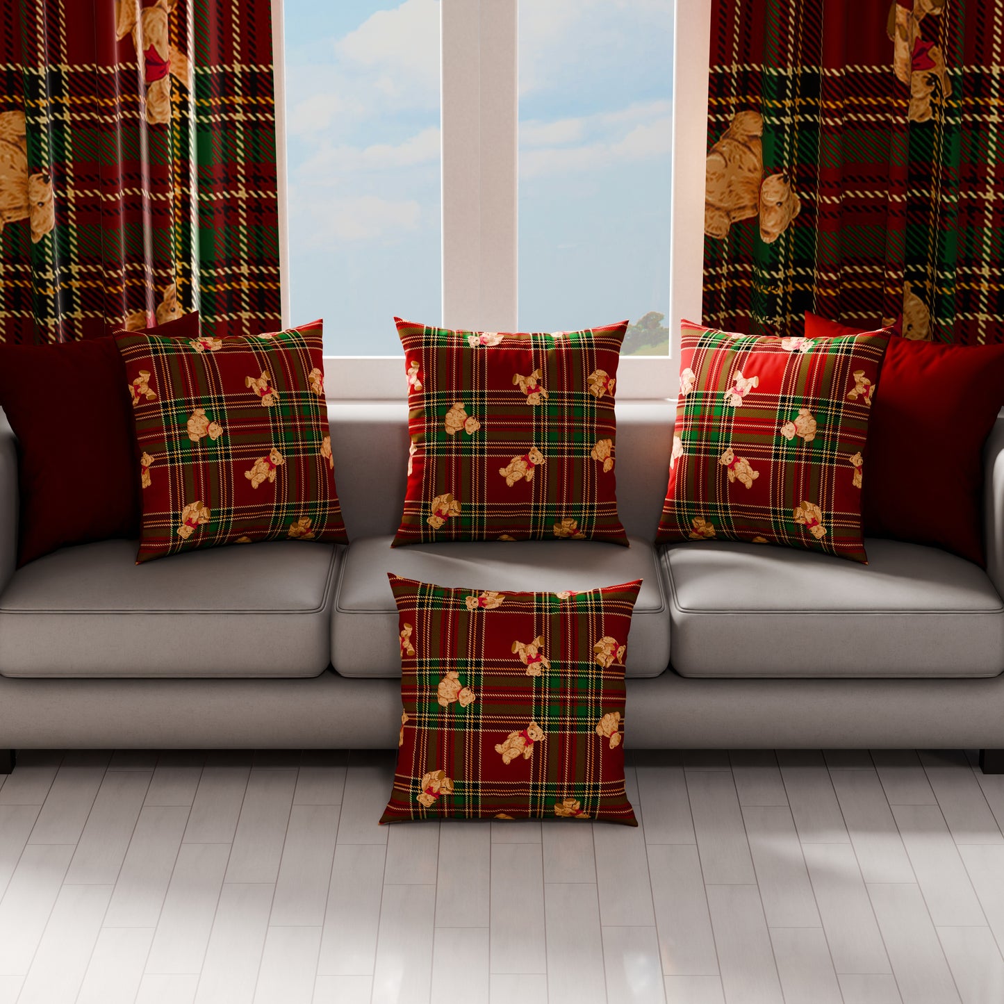 Cuscini, Copricuscini Divano, Cuscini Arredo Natalizi Orsetto Tartan