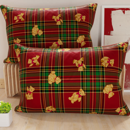 Taies d'oreiller en impression numérique Noël, Ourson Tartan