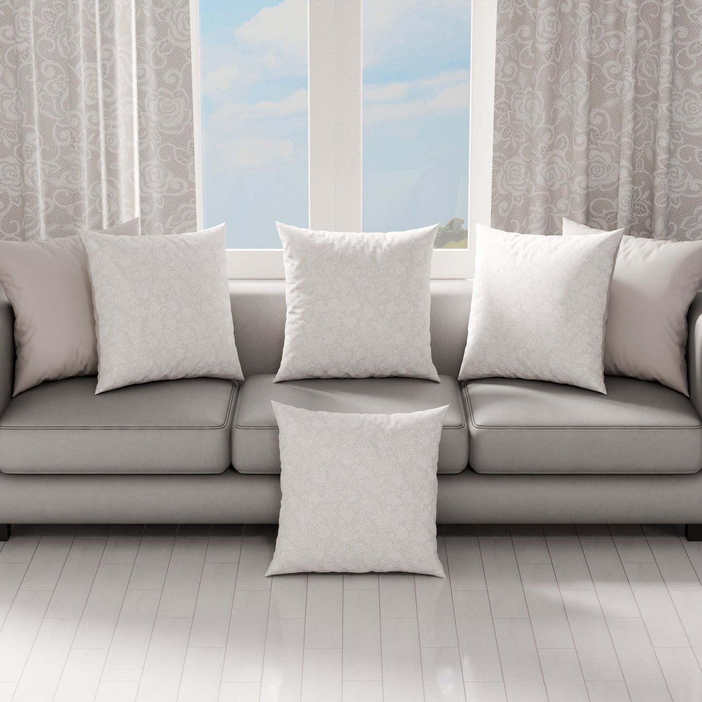 Cuscini, Copricuscini Divano, Cuscini Arredo in Stampa Digitale Pizzo Rose Tortora