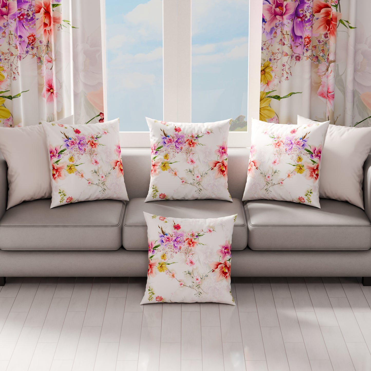 Cuscini, Copricuscini Divano, Cuscini Arredo in Stampa Digitale Spring 02 Bianco