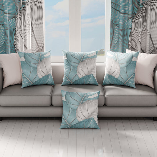 Coussins, Housses de coussin pour canapé, Coussins décoratifs en impression numérique Tropical Céleste Argent