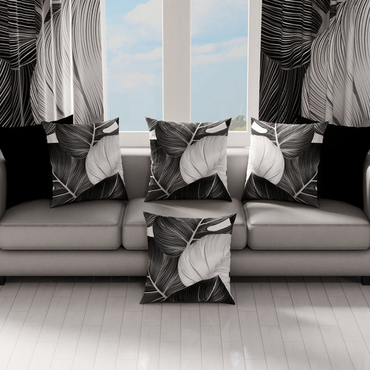 Coussins, Housses de coussin pour canapé, Coussins décoratifs en impression numérique Tropical Noir Argent