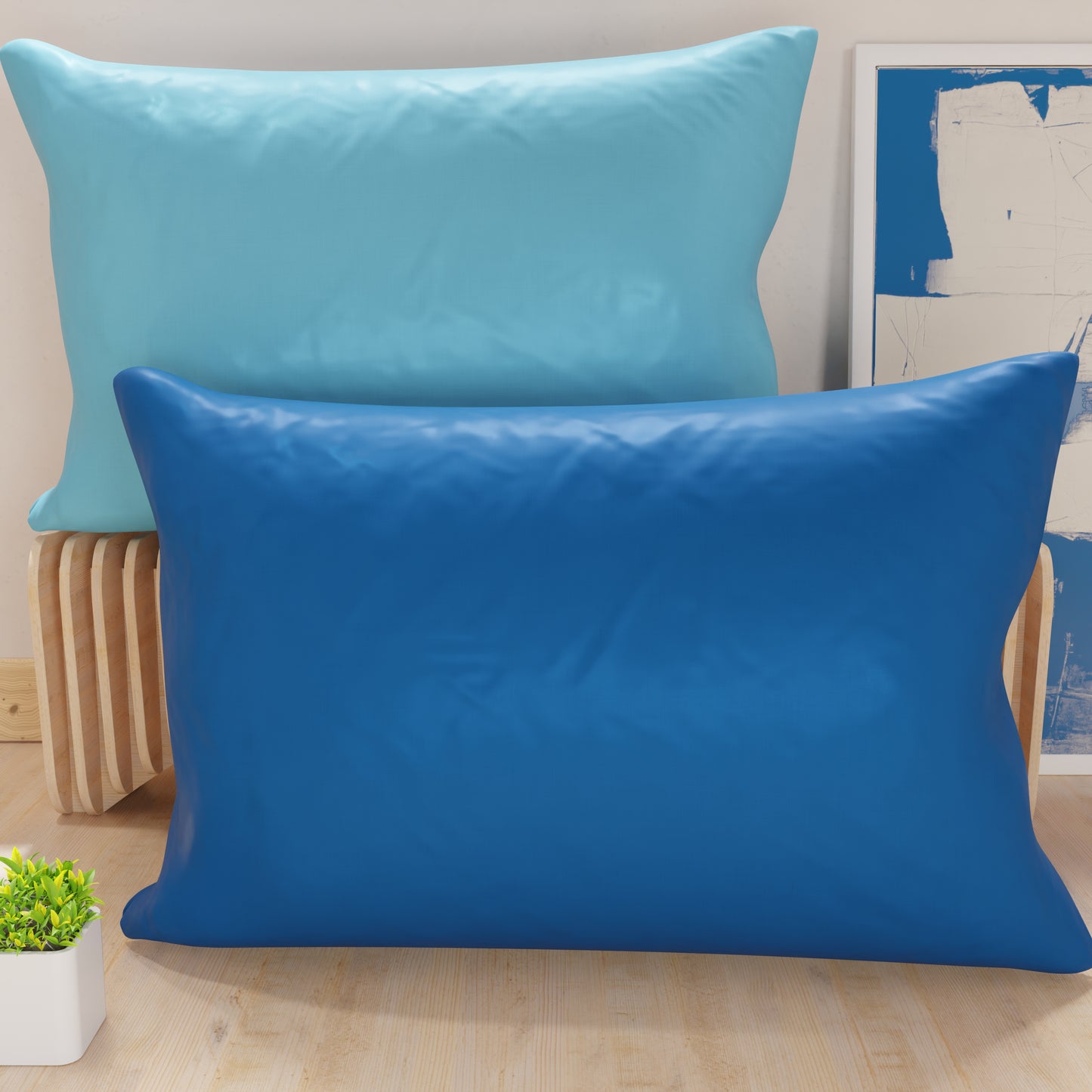 Federe, Coppia Federe, Copricuscini, 100% Microfibra Anallergica, Blu Elettrico/Celeste